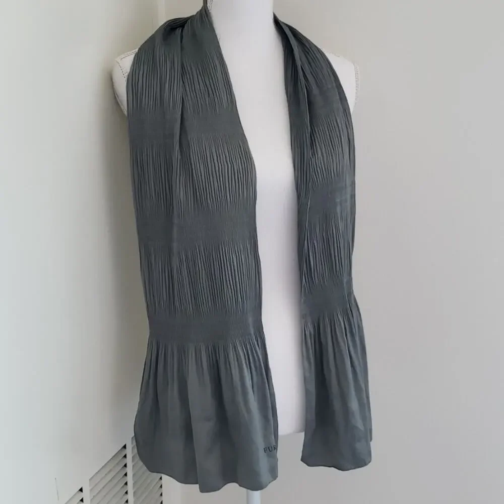 Vintage Furla 100% Silk Smokey Grey Blue Italian Scarf Glam Quiet Luxury Old Mon